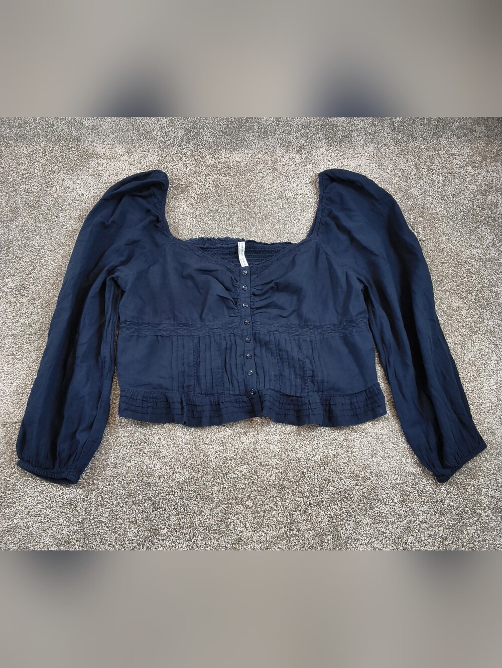 American Eagle Womens Size XL Smocked Peasant Blouse Boho Cottagecore Top Blue